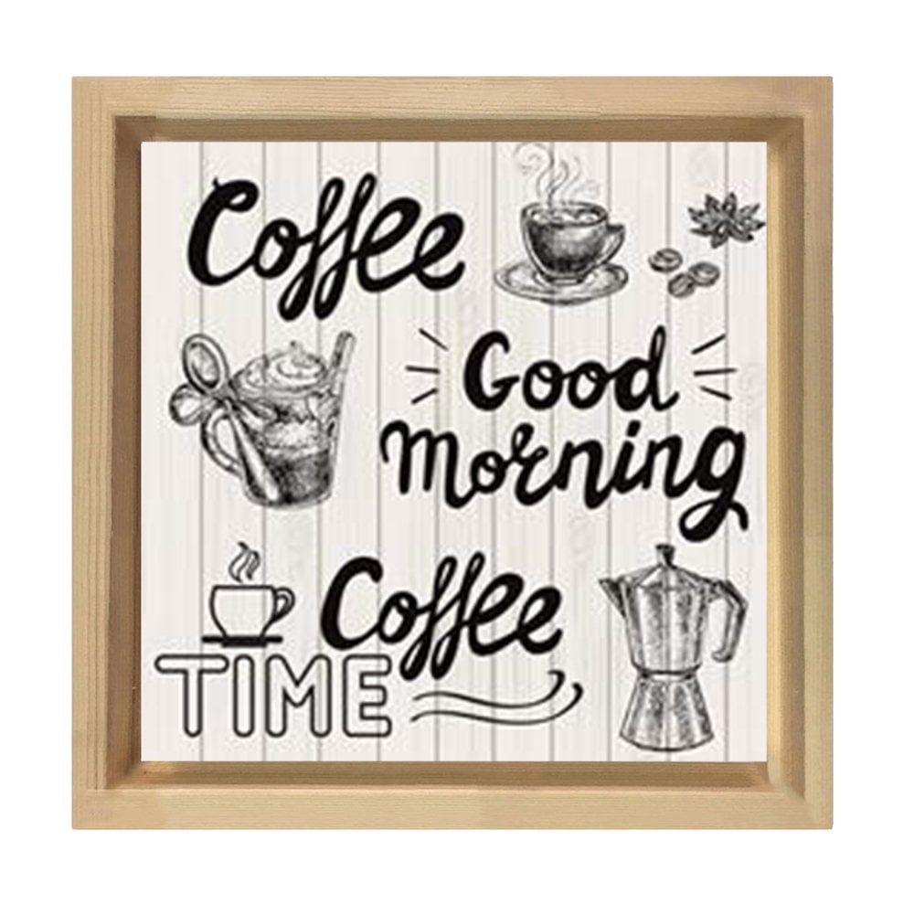 Coffee Kahve Reklam Afiş Tablosu Naturel Ahşap Çerçeve - 30x30