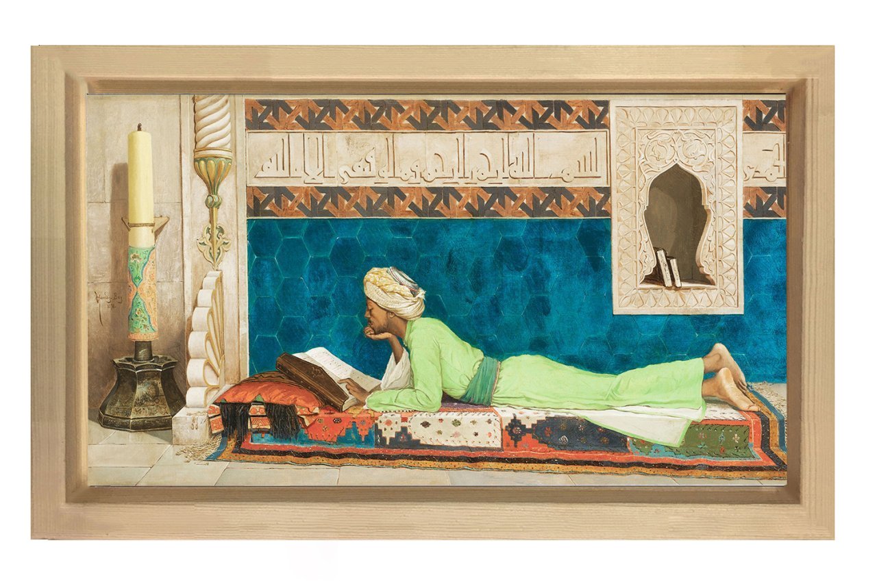 Okuyan Genç Emir  Tablosu Naturel Ahşap Çerçeve - 50x90