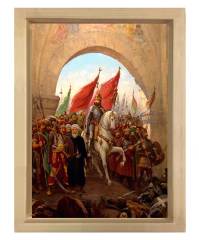 Fatih Sultan Mehmet Tablosu Naturel Ahşap Çerçeve - 45x30