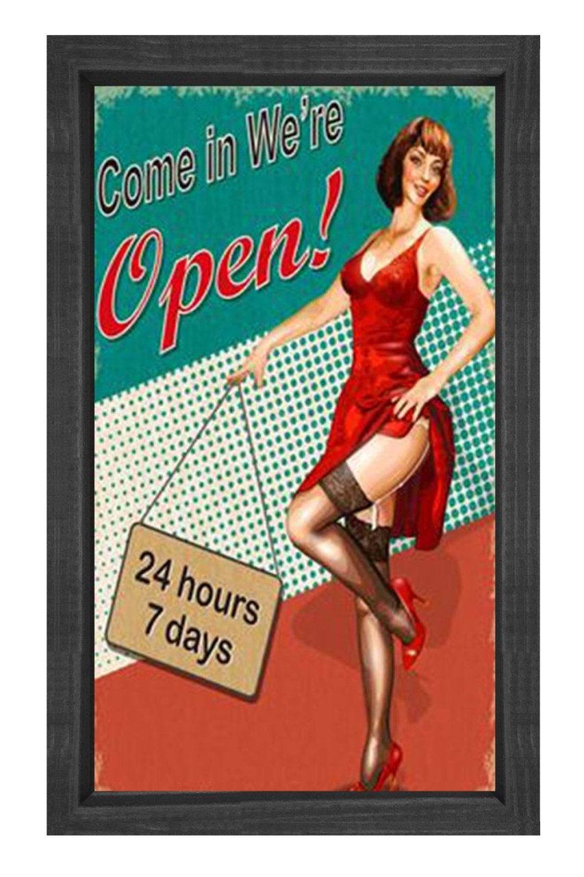 We Are Open Tablosu Siyah Ahşap Çerçeve - 100x200