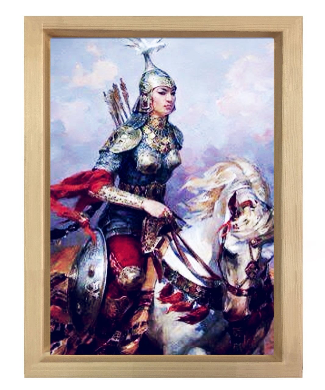 İlk Türk Kadın Savaşçı Tomris Hatun Naturel Ahşap Çerçeve - 40x60