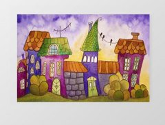 Renkli Mahalle Tablosu Çerçevesiz - 50x90