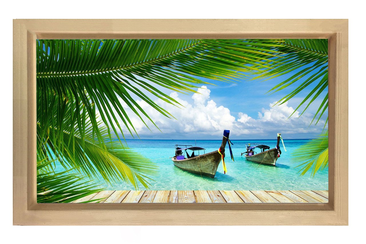 Tropikal Manzara Tablosu Naturel Ahşap Çerçeve - 40x60