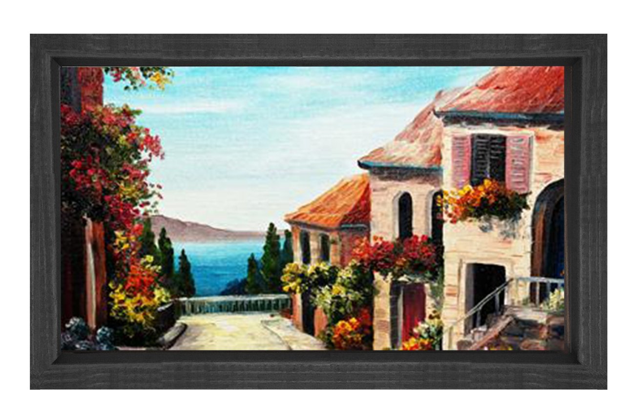 Sevimli Sokak Yağlıboya Tablosu Siyah Ahşap Çerçeve - 50x70