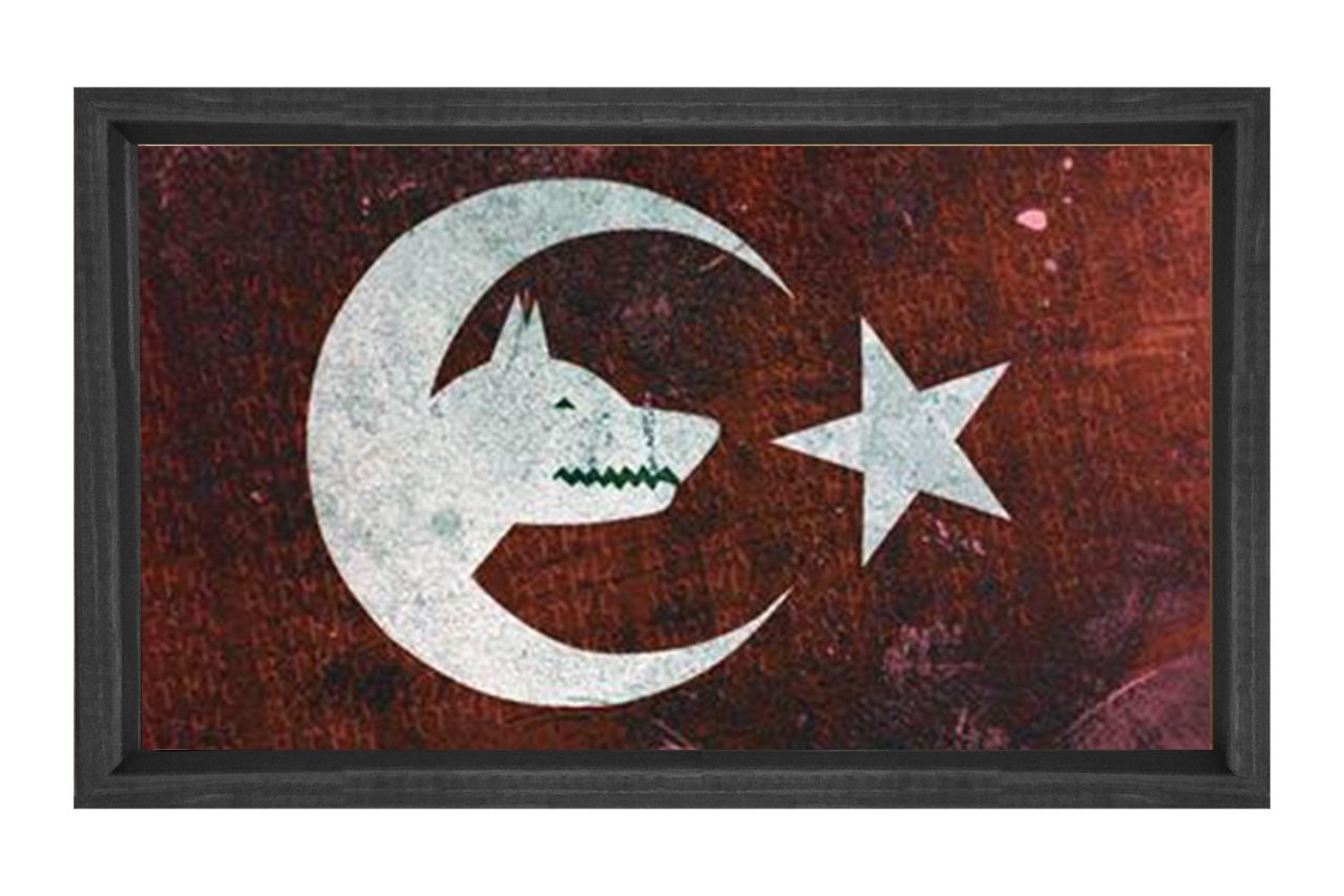 Bozkurt Ve Türk Bayrağı Tablosu Siyah Ahşap Çerçeve - 100x200