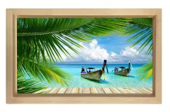 Tropikal Manzara Tablosu Naturel Ahşap Çerçeve - 45x30