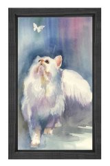Beyaz Kedi Tablosu Siyah Ahşap Çerçeve - 50x90