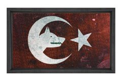 Bozkurt Ve Türk Bayrağı Tablosu Siyah Ahşap Çerçeve - 40x60