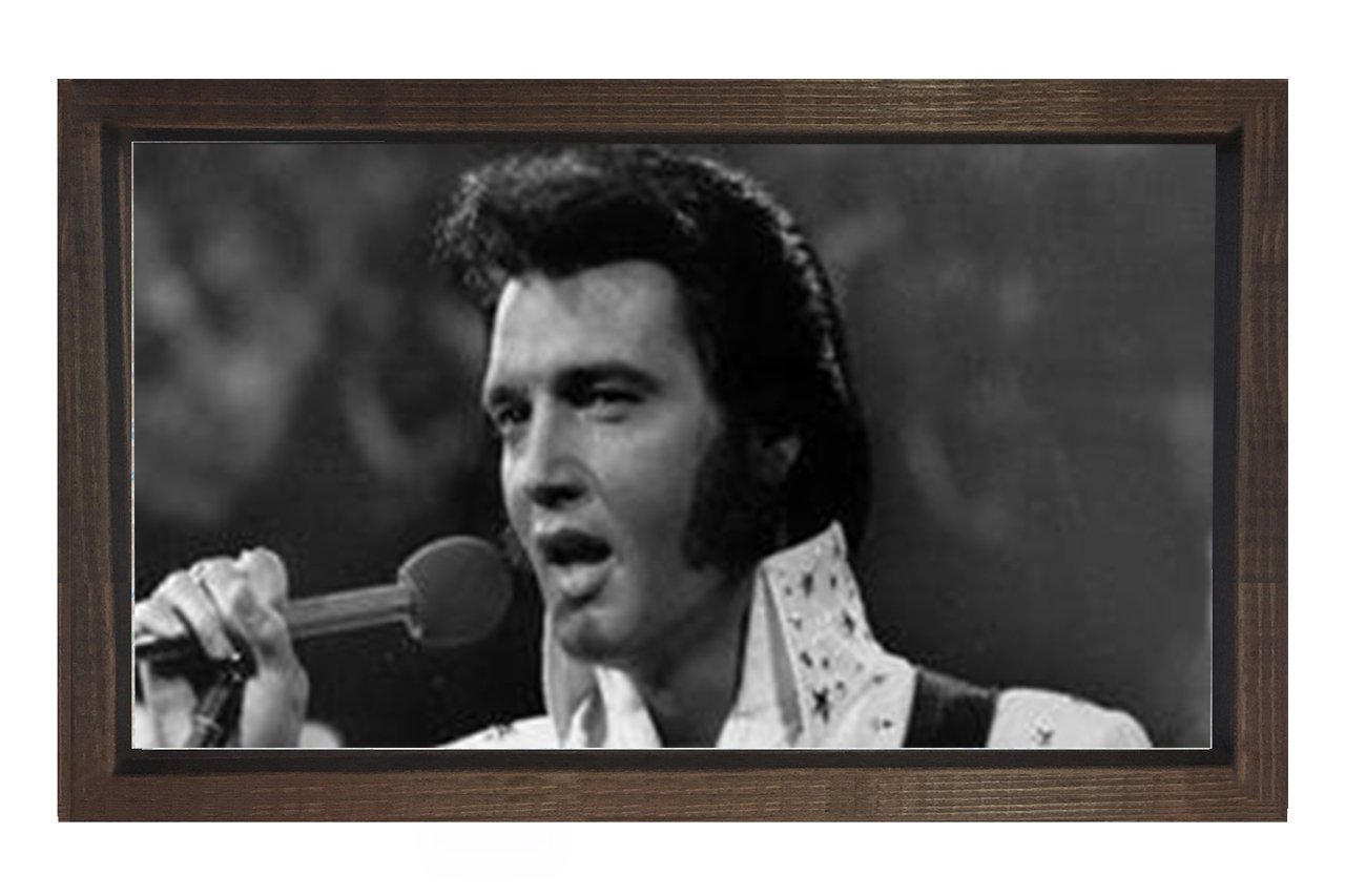 Elvis Presley Siyah Beyaz Tablosu Kahverengi Ahşap Çerçeve - 70x100