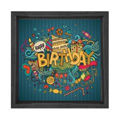 Happy Birthday Tablosu Siyah Ahşap Çerçeve - 100x100