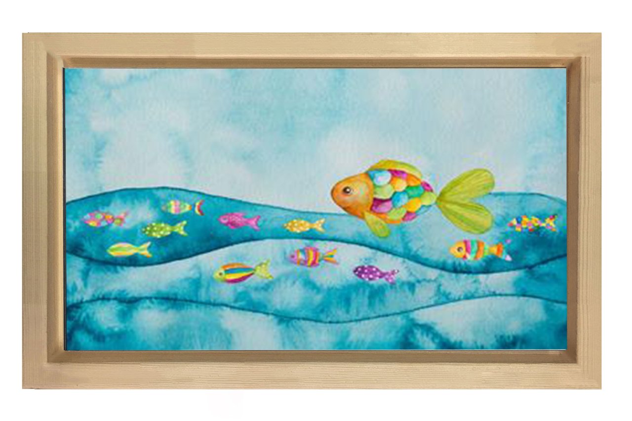 Renkli Balıklar Tablosu Naturel Ahşap Çerçeve - 100x200
