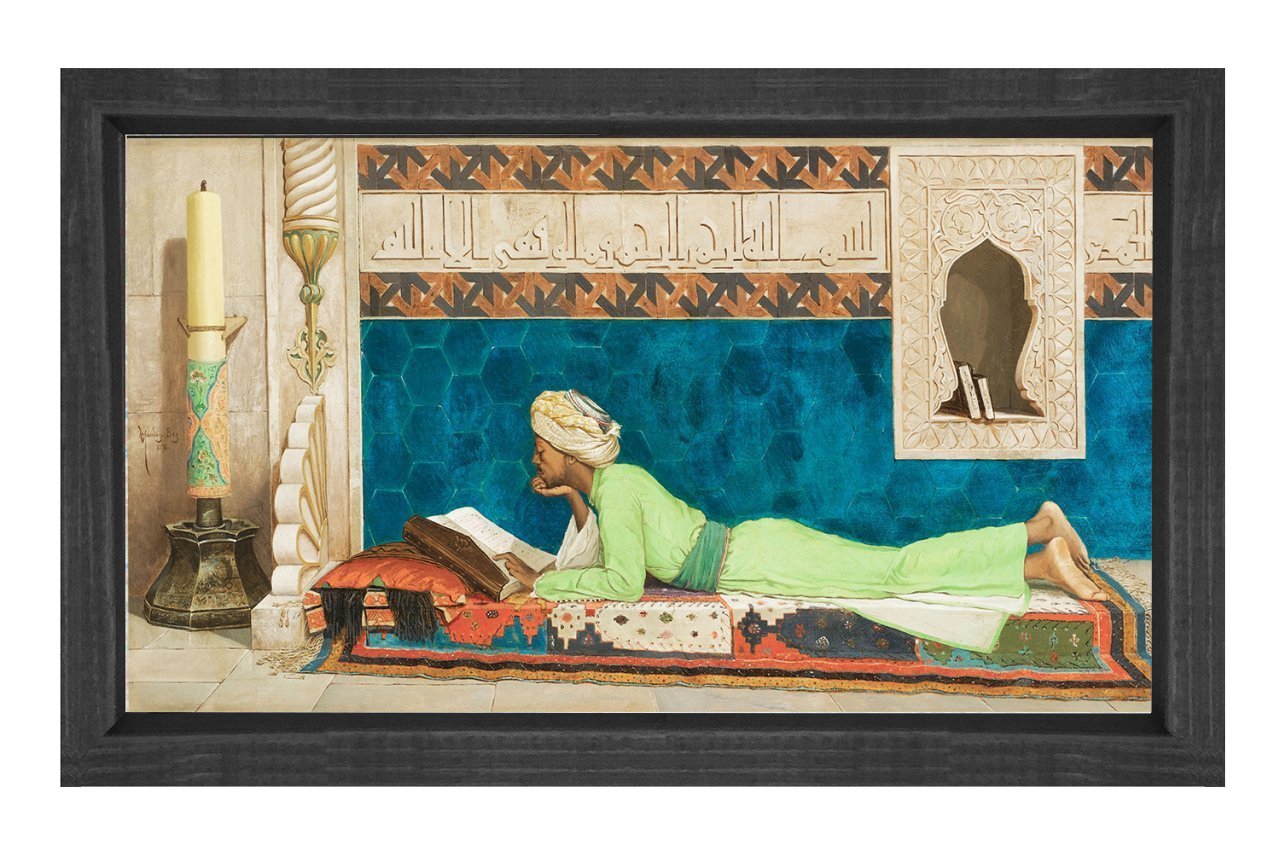 Okuyan Genç Emir  Tablosu Siyah Ahşap Çerçeve - 50x70