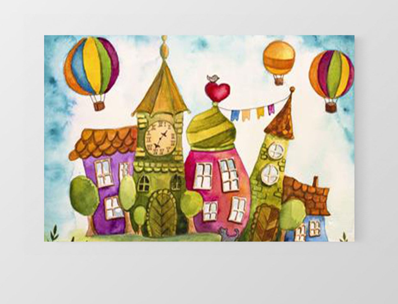 Balonlar ve Masal Evler Tablosu Çerçevesiz - 50x70