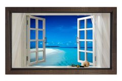 Denize Açılan Pencere Tablosu Kahverengi Ahşap Çerçeve - 40x60