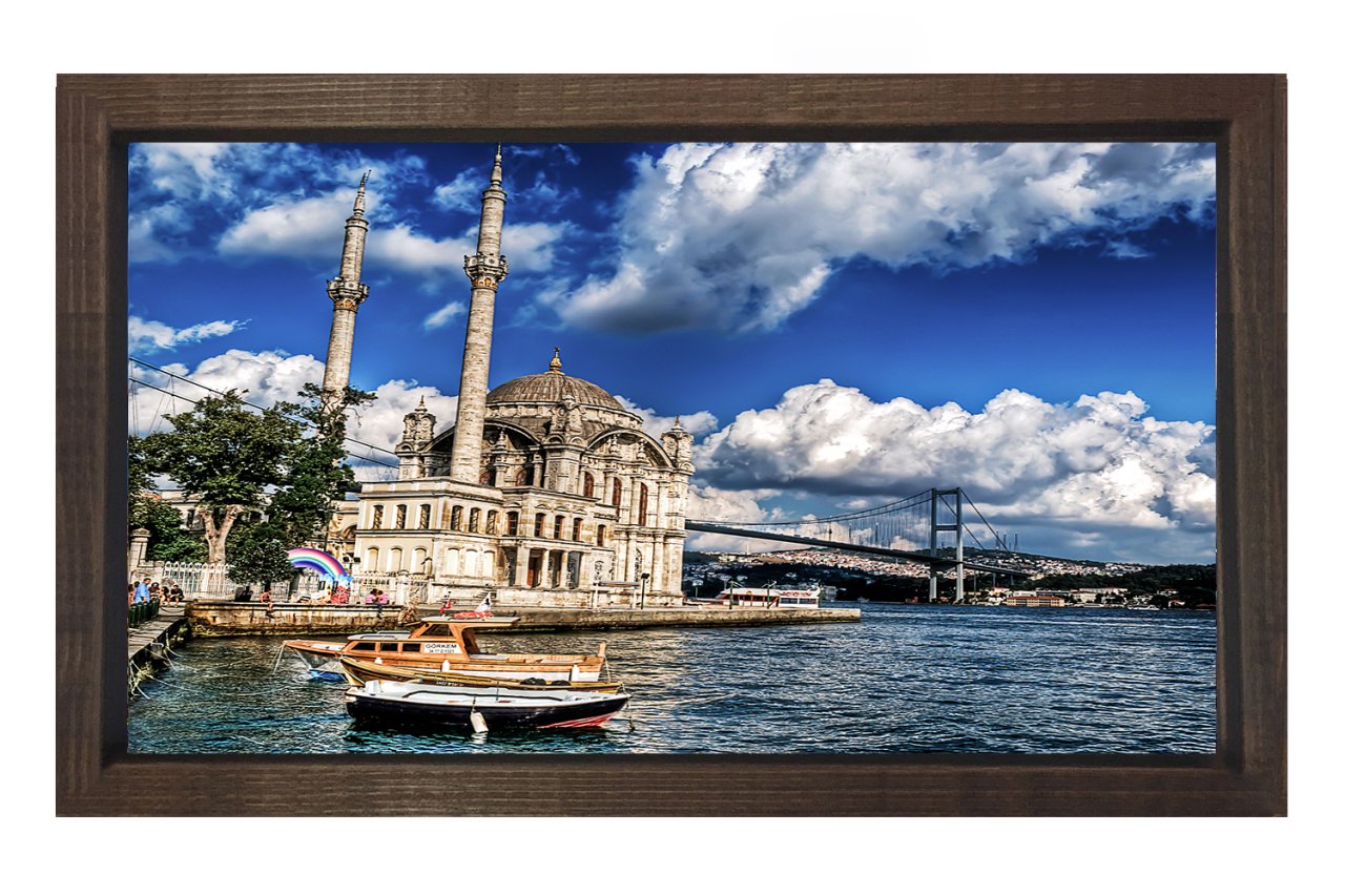 Ortaköy Camii ve Bulutlar Tablosu Kahverengi Ahşap Çerçeve - 40x60