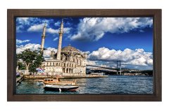Ortaköy Camii ve Bulutlar Tablosu Kahverengi Ahşap Çerçeve - 40x60