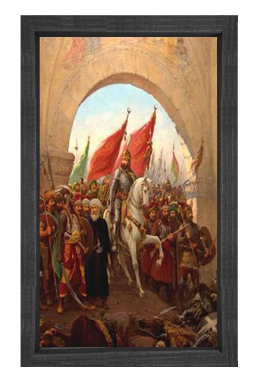 Fatih Sultan Mehmet Tablosu Siyah Ahşap Çerçeve - 50x70