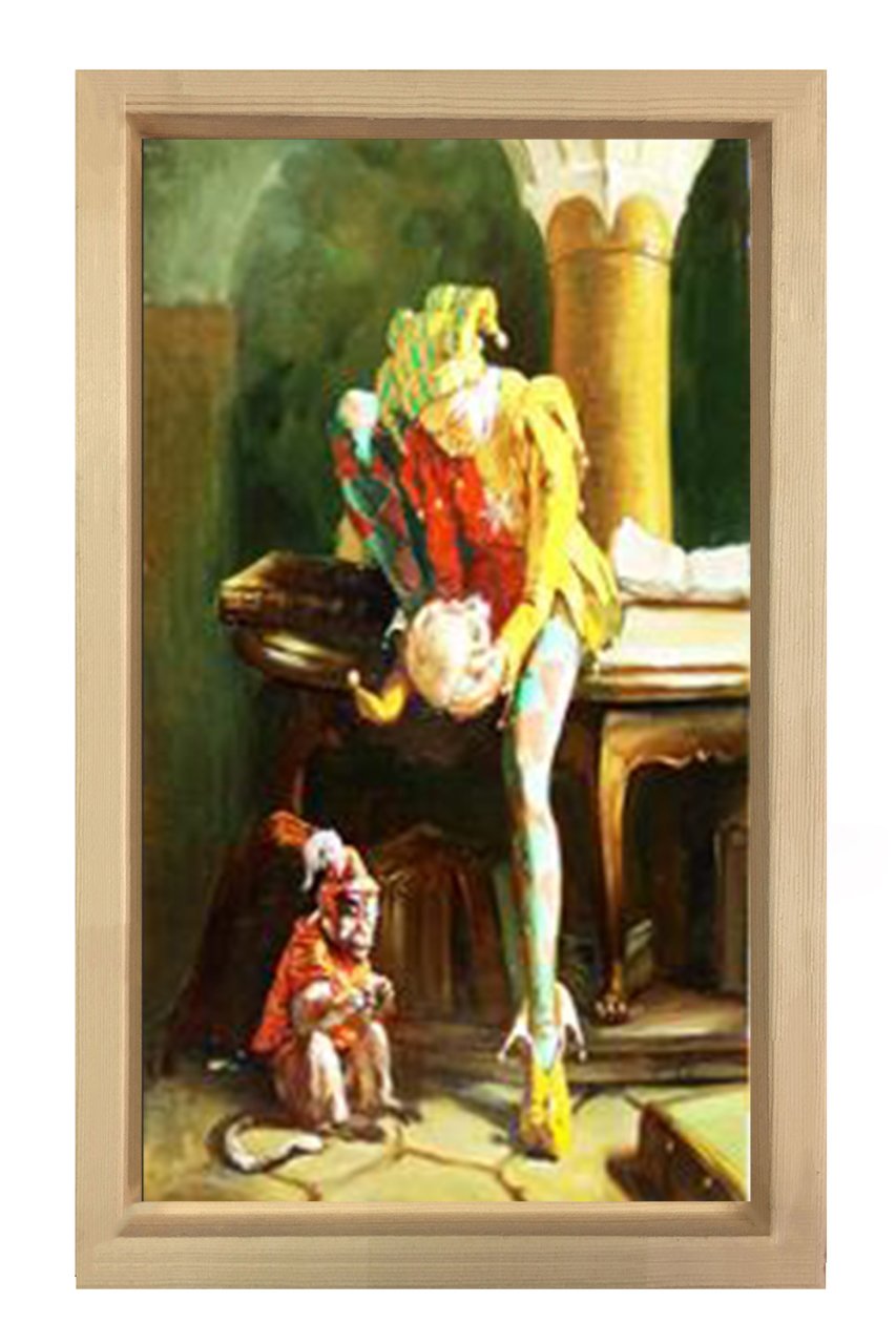 Üzgün Hokkabaz Tablosu Naturel Ahşap Çerçeve - 100x200