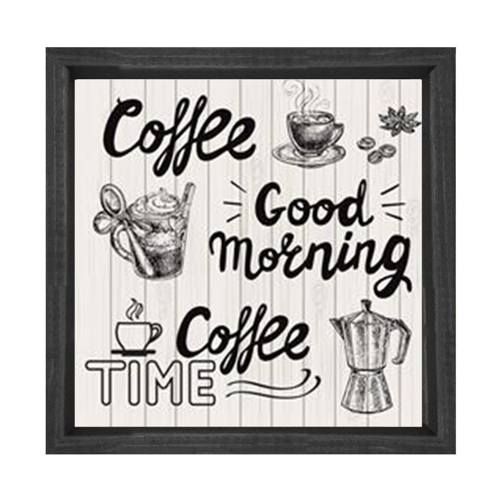 Coffee Kahve Reklam Afiş Tablosu Siyah Ahşap Çerçeve - 50x50
