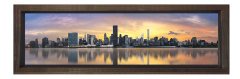 Deniz Kıyısı  ve Gökdelenler Tablosu Kahverengi Ahşap Çerçeve - 180x60
