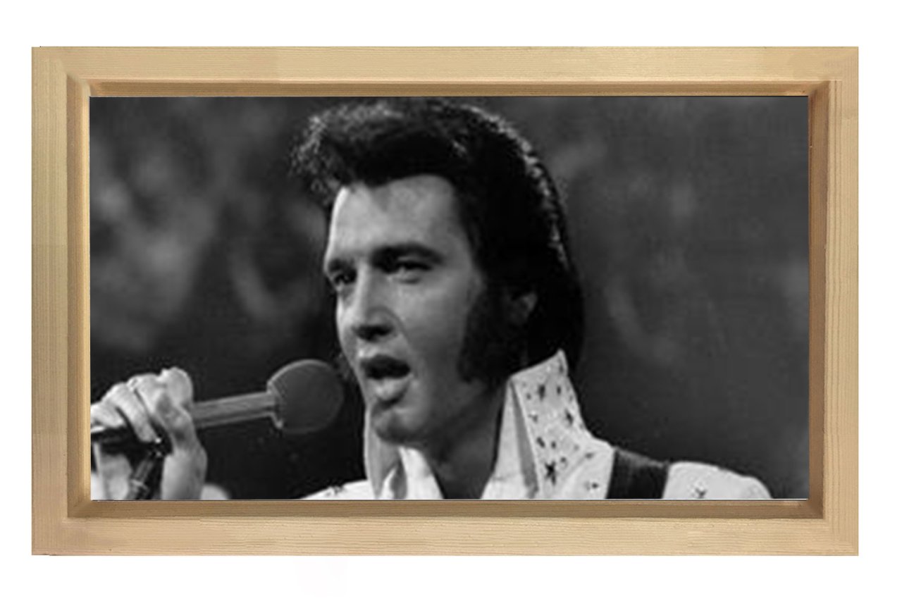 Elvis Presley Siyah Beyaz Tablosu Naturel Ahşap Çerçeve - 50x70
