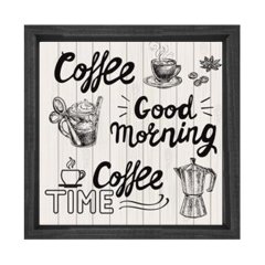 Coffee Kahve Reklam Afiş Tablosu Siyah Ahşap Çerçeve - 60x60