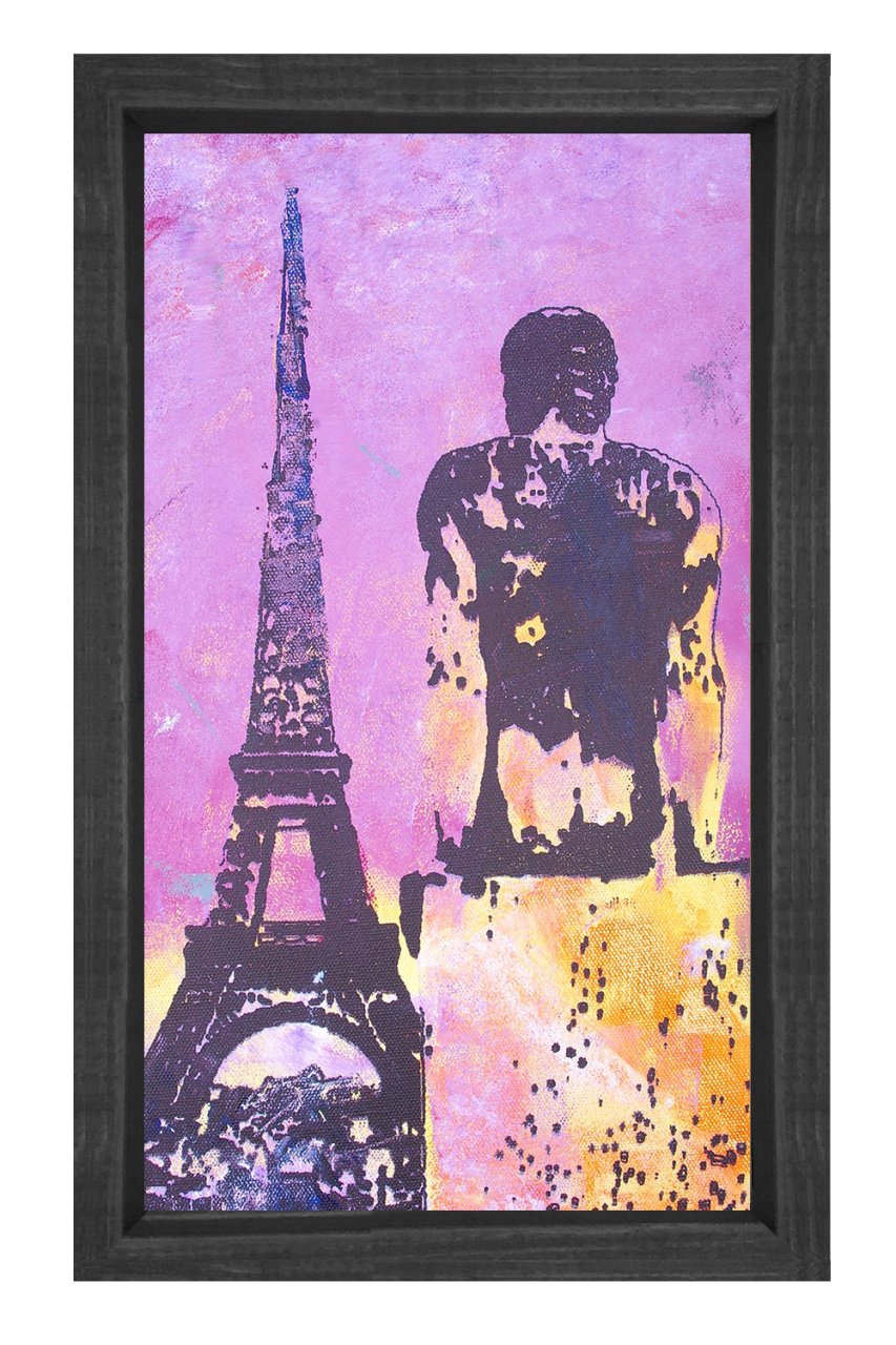 Eiffel Kulesi Vektörel Tablosu Siyah Ahşap Çerçeve - 45x30