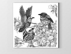 Kuşlar Boyama Tablo Tablosu Çerçevesiz - 40x40