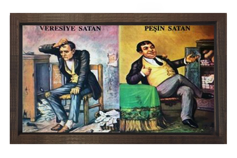 Veresiye Peşin Satan Tablosu Kahverengi Ahşap Çerçeve - 40x60