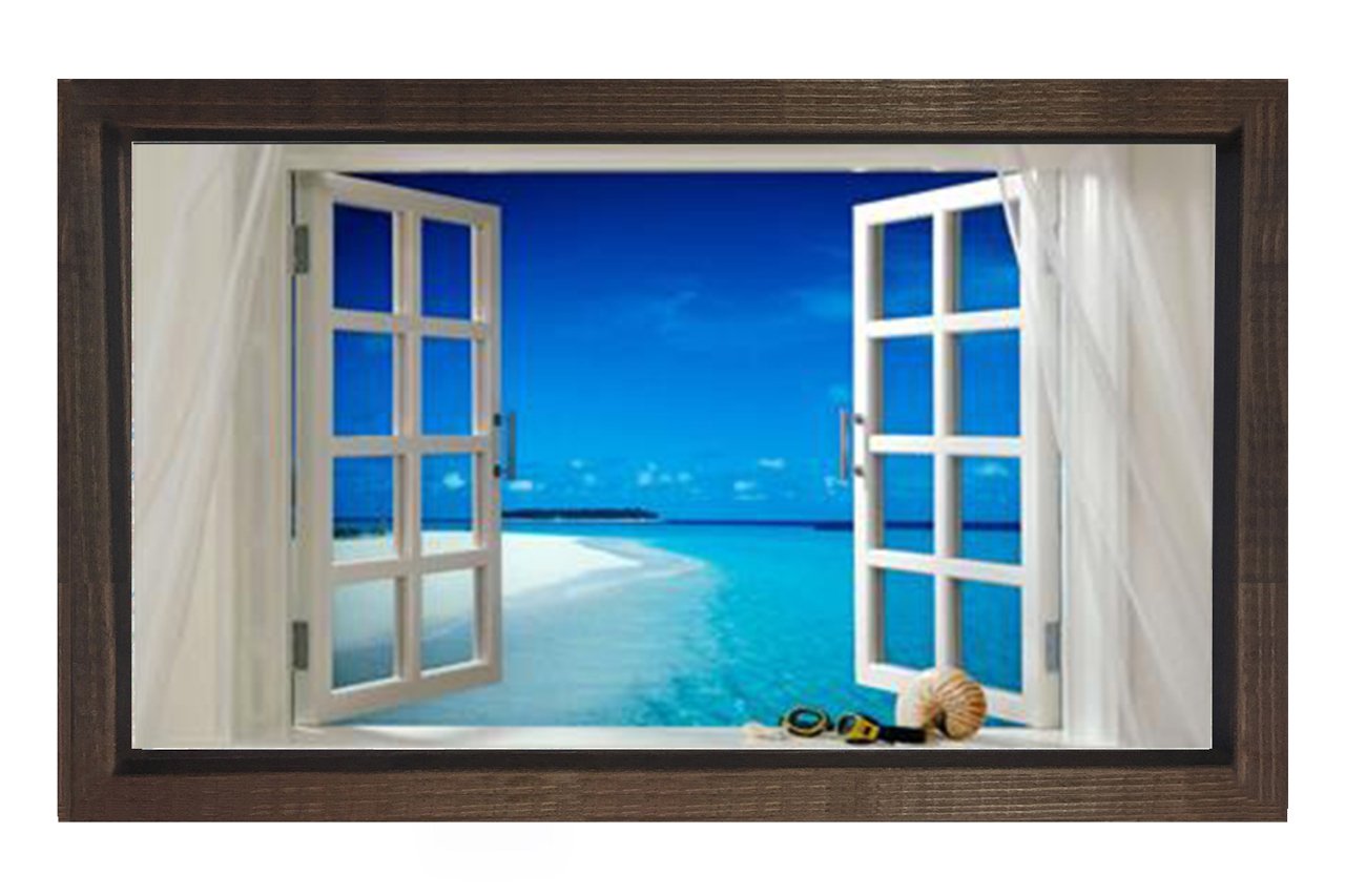Denize Açılan Pencere Tablosu Kahverengi Ahşap Çerçeve - 70x100