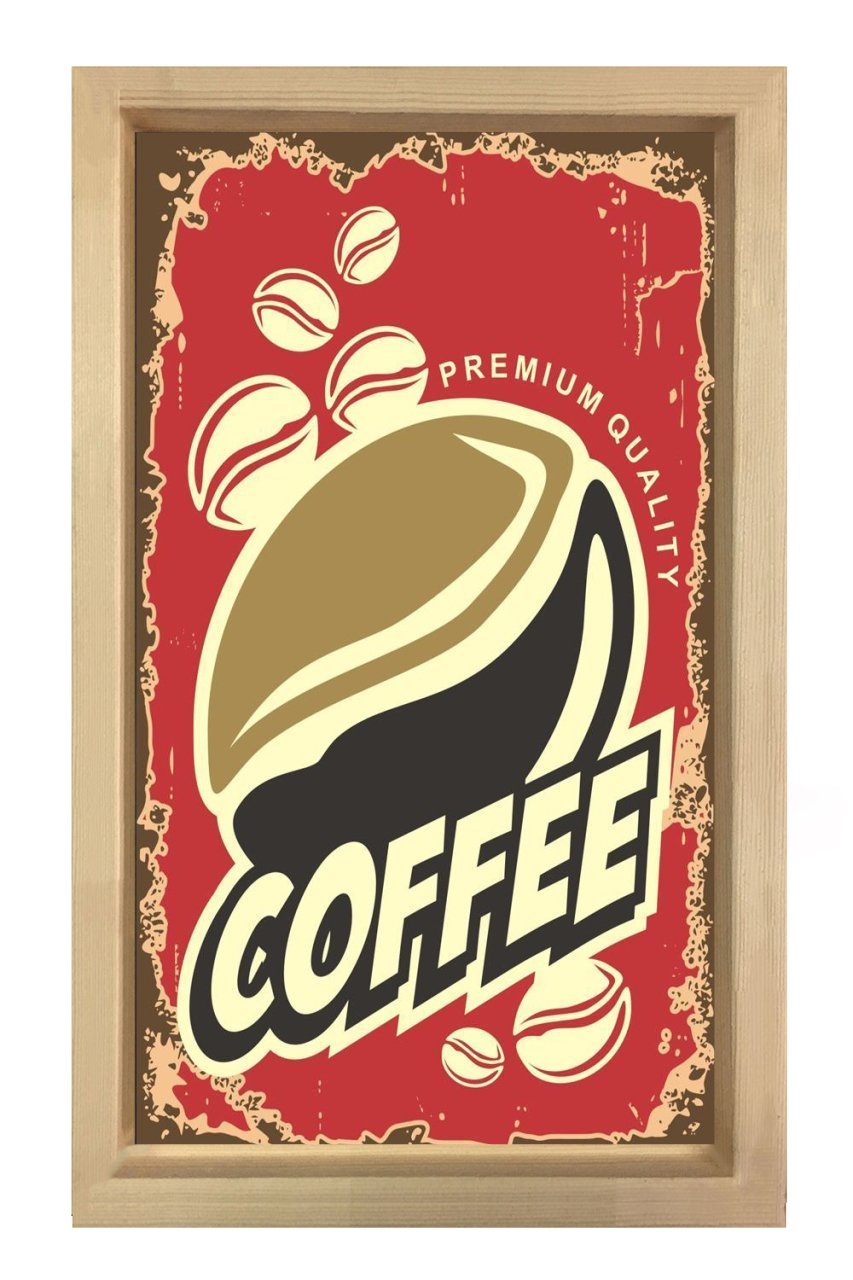 Coffee  Reklam Afiş Tablosu Naturel Ahşap - 45x30