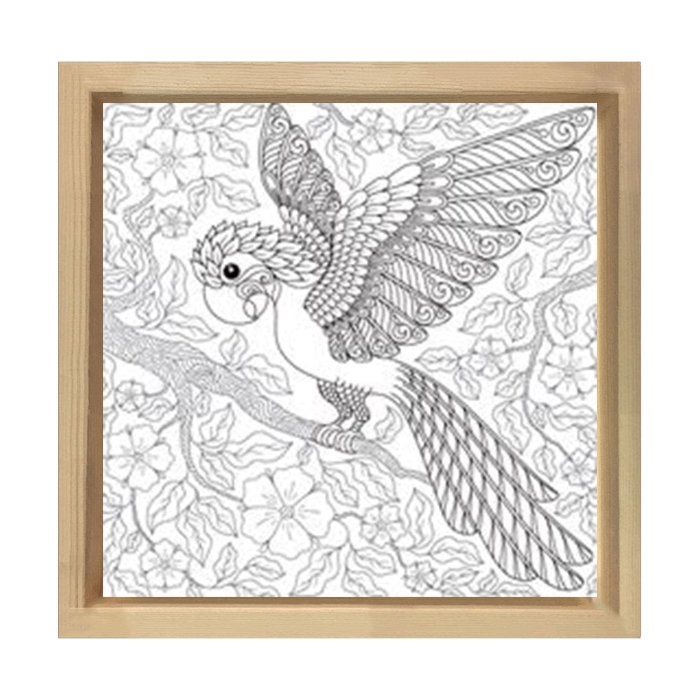 Papağan Boyama tablo Tablosu Naturel Ahşap Çerçeve - 100x100