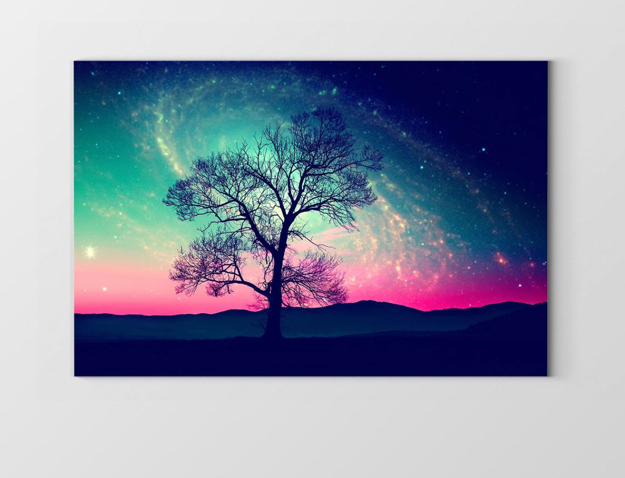 Gece Gökyüzü Ağaç Manzarası Tablosu Çerçevesiz - 50x90