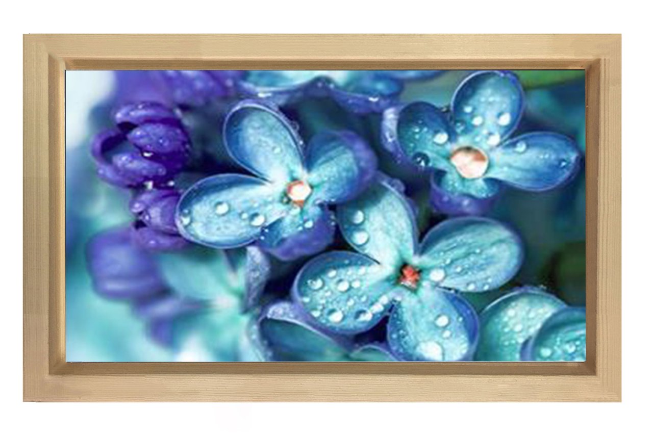 Mavi Menekşe Çiçekleri Tablosu Naturel Ahşap Çerçeve - 40x60