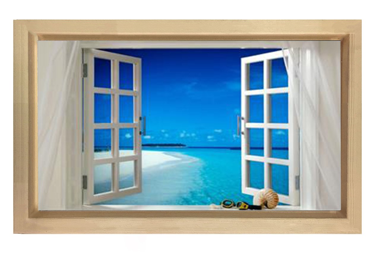 Denize Açılan Pencere Tablosu Naturel Ahşap Çerçeve - 100x200