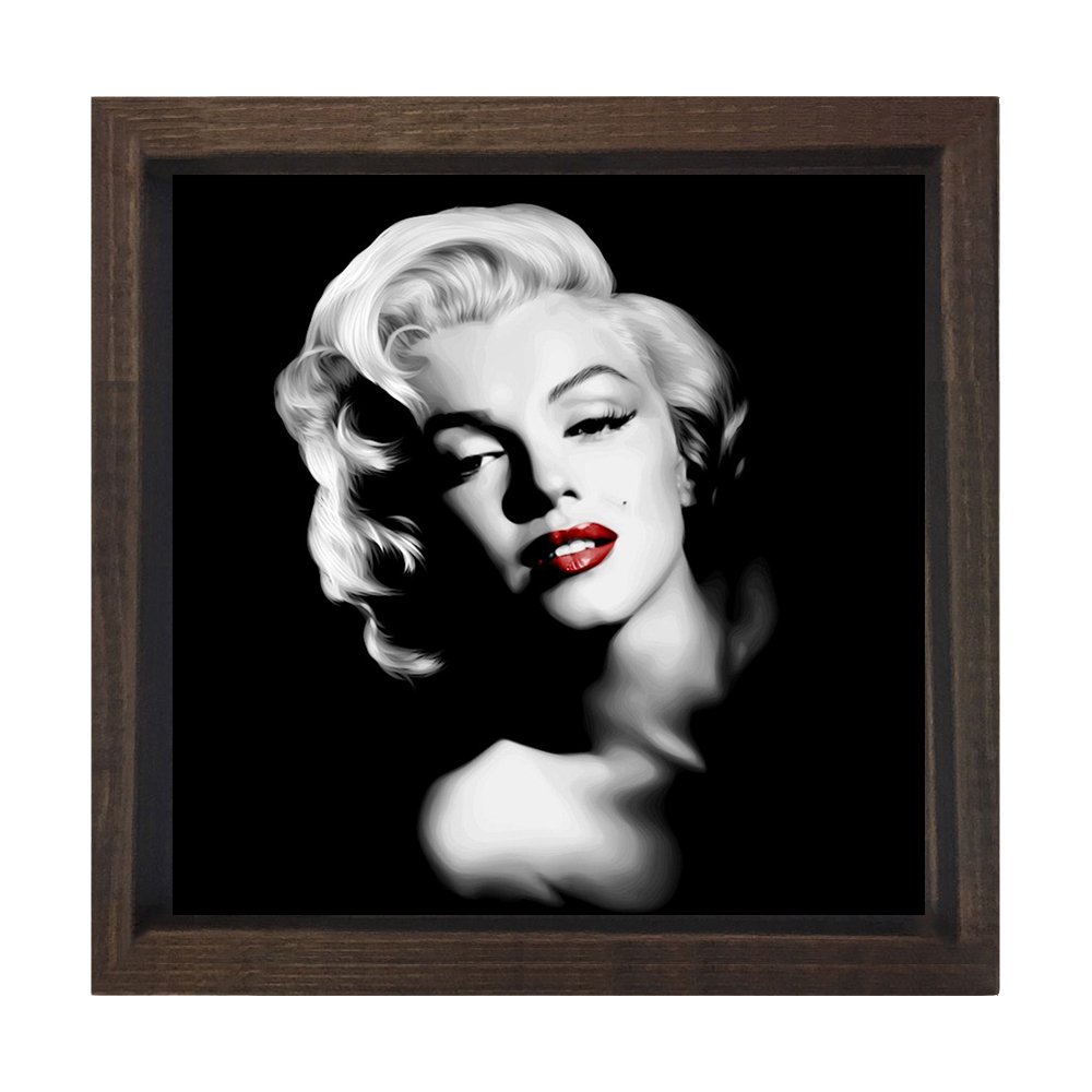 Marilyn Monroe Siyah Beyaz Tablosu Kahverengi Ahşap Çerçeve - 40x40