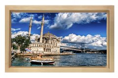 Ortaköy Camii ve Bulutlar Tablosu Naturel Ahşap Çerçeve - 100x200