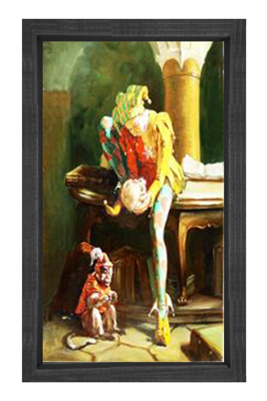Üzgün Hokkabaz Tablosu Siyah Ahşap Çerçeve - 40x60