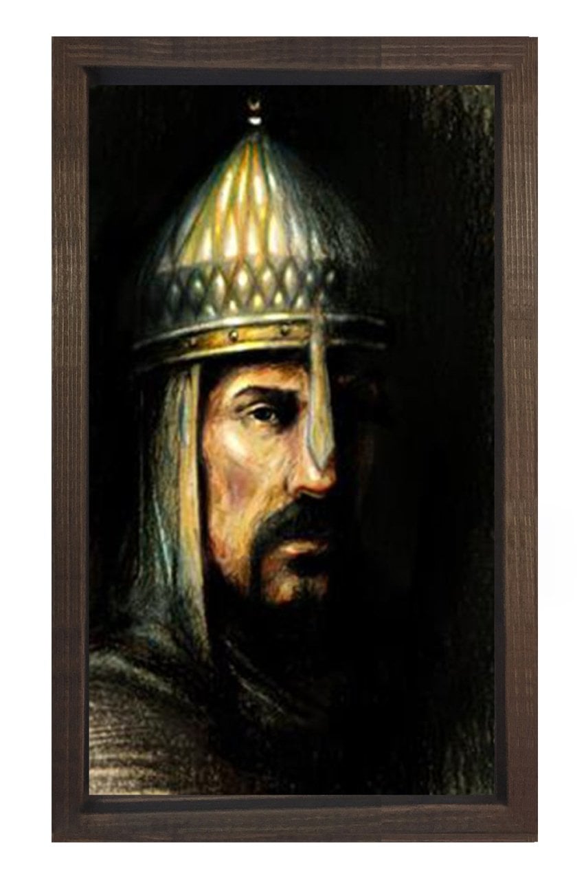 Sultan Alpaslan Tablosu Kahverengi Ahşap Çerçeve - 45x30