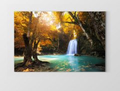 Sarı Ağaçlar Ve Şelale Tablosu Çerçevesiz - 70x100