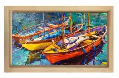Sulu Boya Kayıklar Tablosu Naturel Ahşap Çerçeve - 100x200
