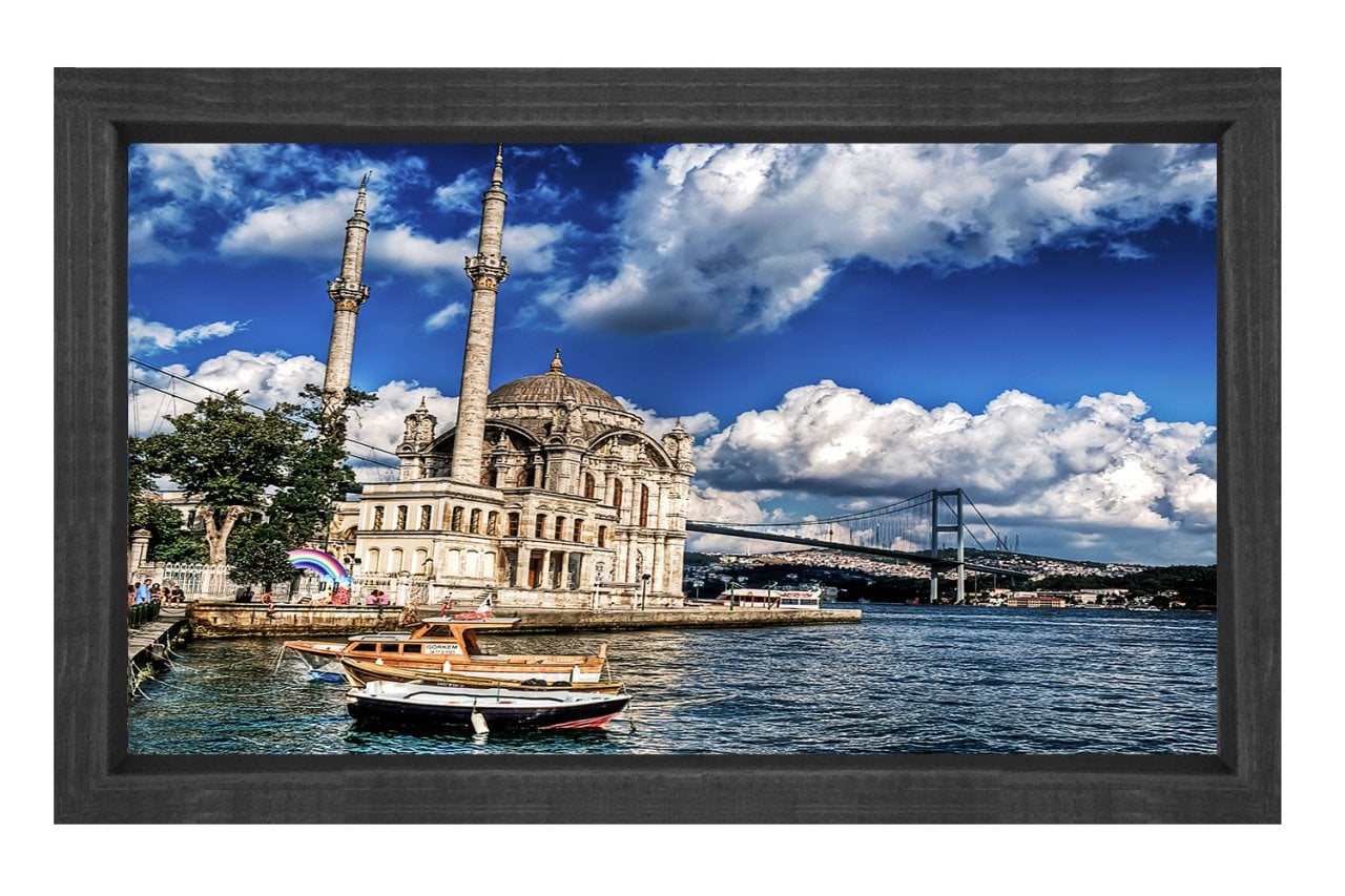 Ortaköy Camii ve Bulutlar Tablosu Siyah Ahşap Çerçeve - 100x150