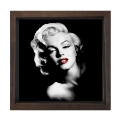 Marilyn Monroe Siyah Beyaz Tablosu Kahverengi Ahşap Çerçeve - 100x100