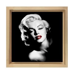Marilyn Monroe Siyah Beyaz Tablosu Naturel Ahşap Çerçeve - 30x30