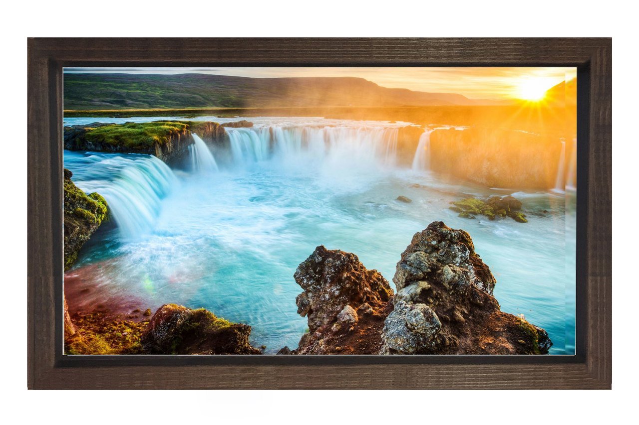 Güneşin Doğumu Şelale Tablosu Kahverengi Ahşap Çerçeve - 45x30