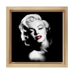Marilyn Monroe Siyah Beyaz Tablosu Naturel Ahşap Çerçeve - 40x40