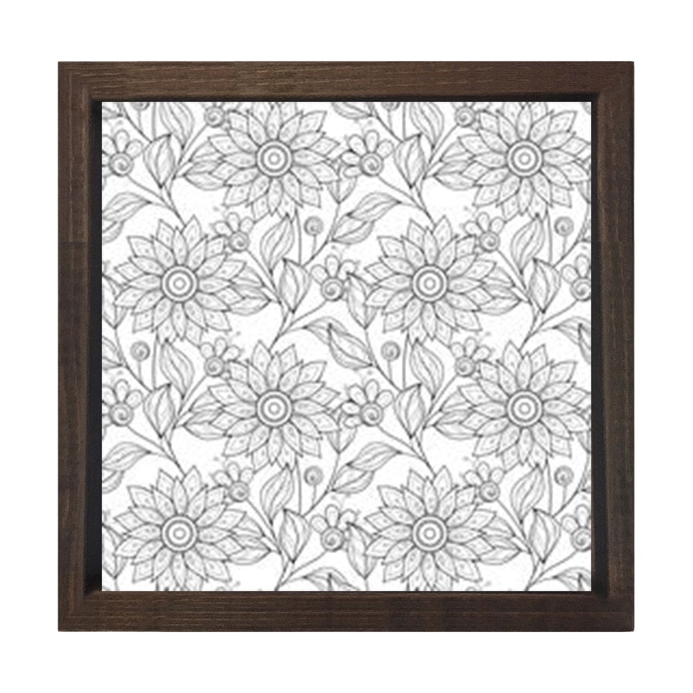 Çiçekli Boyama Tablo Tablosu Kahverengi Ahşap Çerçeve - 40x40