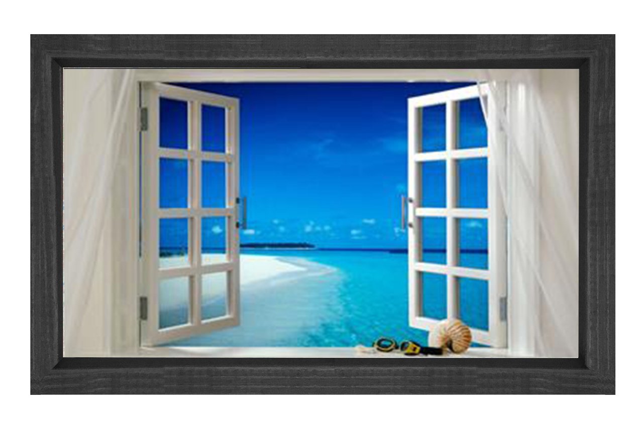 Denize Açılan Pencere Tablosu Siyah Ahşap Çerçeve - 45x30