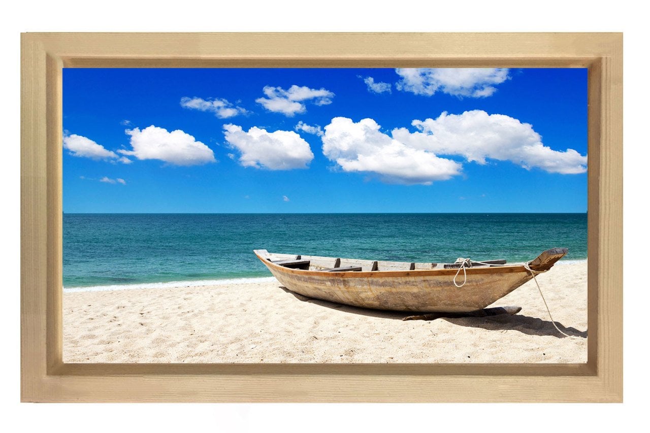 Kayık ve Kumsal Tablosu Naturel Ahşap Çerçeve - 45x30