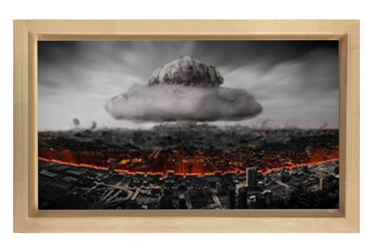 Nükleer Felaket Tablosu Naturel Ahşap Çerçeve - 100x150